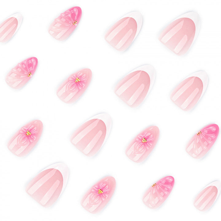 Artistic Floral Press-On Nail Art Set with Shell and Gem Accents Kalsten