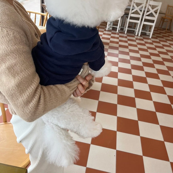 Small Dog Fleece Lined Hooded Jacket with Pom Trim