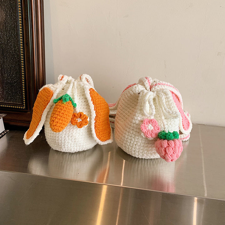 Playful Crochet Floral Drawstring Bag