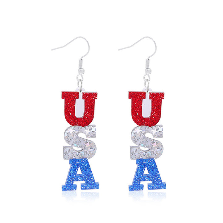 Women's star-shaped enamel earrings with USA flag motif and gold-plated fish Kalsten