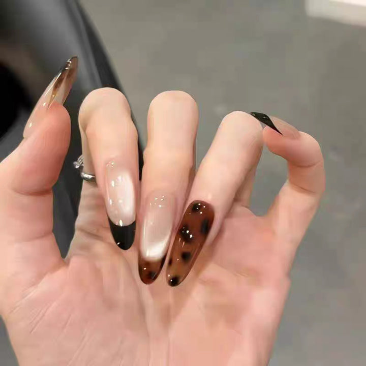 Artistic Press-On Nail Set with Elegant Floral and Gemstone Accents Kalsten