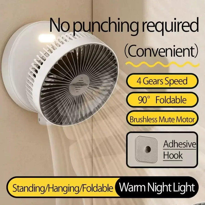 Unisex one size compact foldable rechargeable USB Type C desktop fan with adjustable tilt angle and integrated LED night light Kalsten