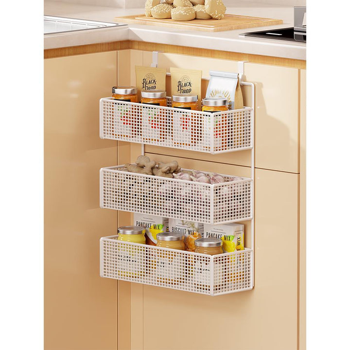 Over-Cabinet Three-Tier Mesh Hanging Pantry Organizer with Removable Baskets