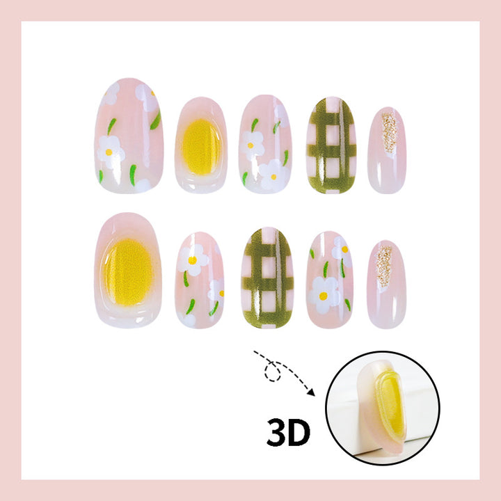 Acrylic nail set with floral and geometric patterns Kalsten