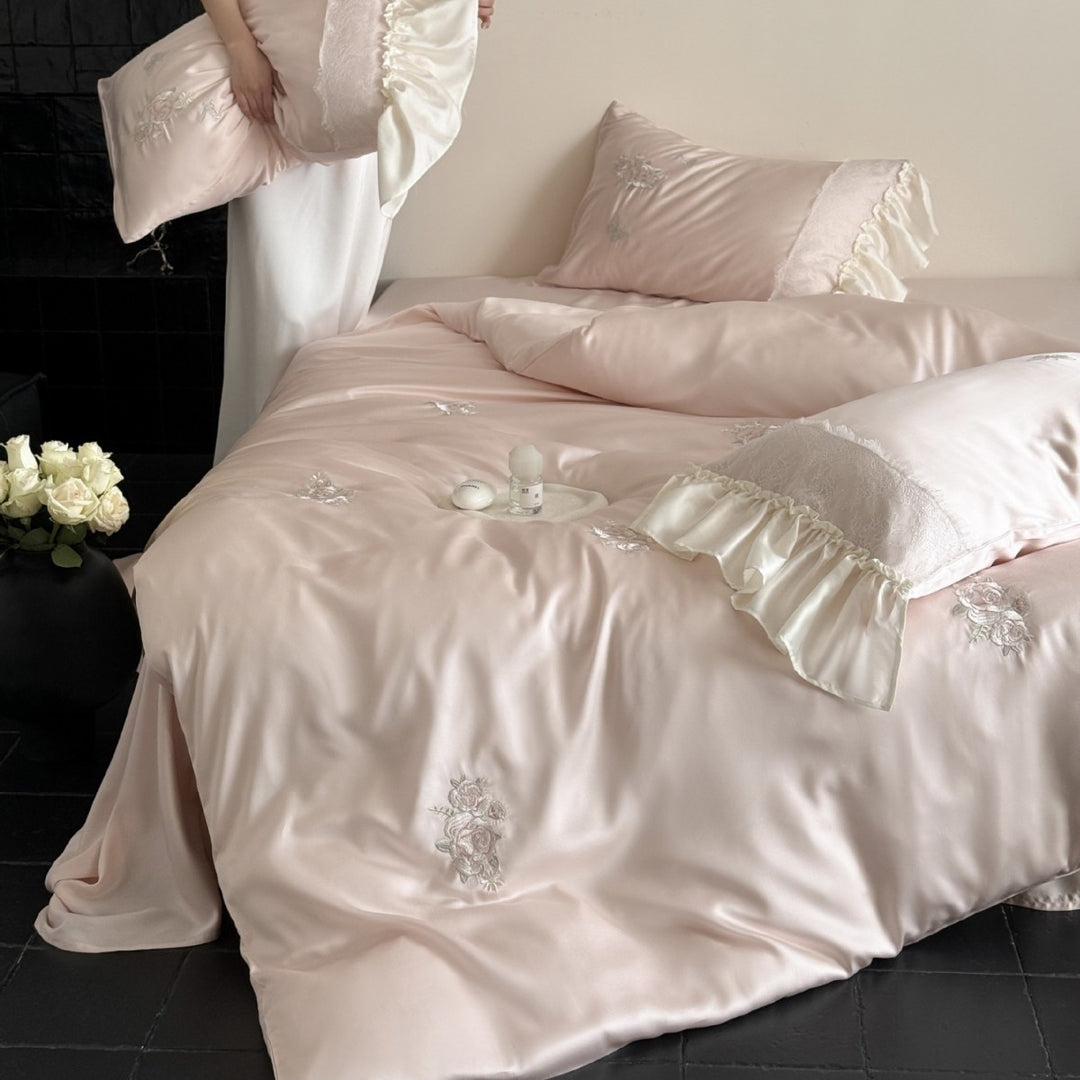 Luxurious satin bedding set with ruffles and embroidery Kalsten