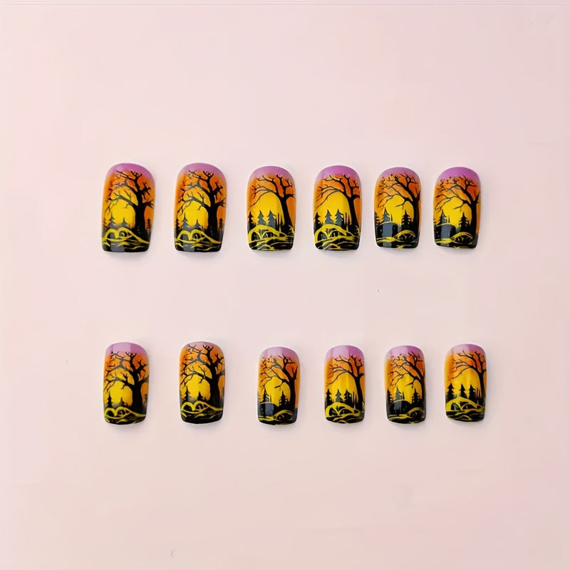 Artistic Halloween Landscape Nail Art