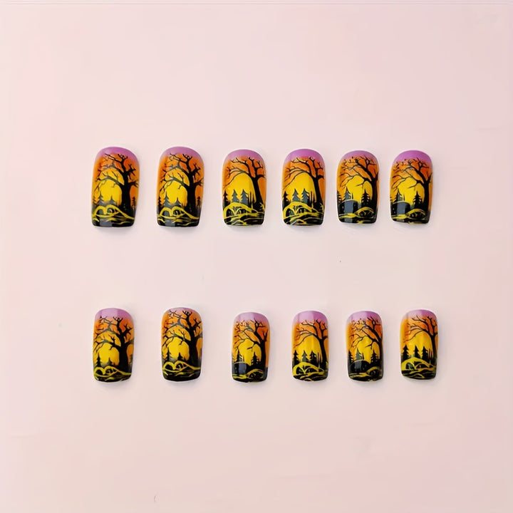 Artistic Halloween Landscape Nail Art