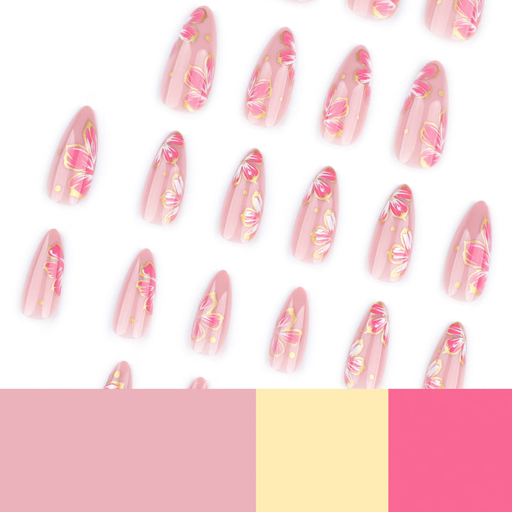 Artful nail art with elegant floral designs and gold accents Kalsten