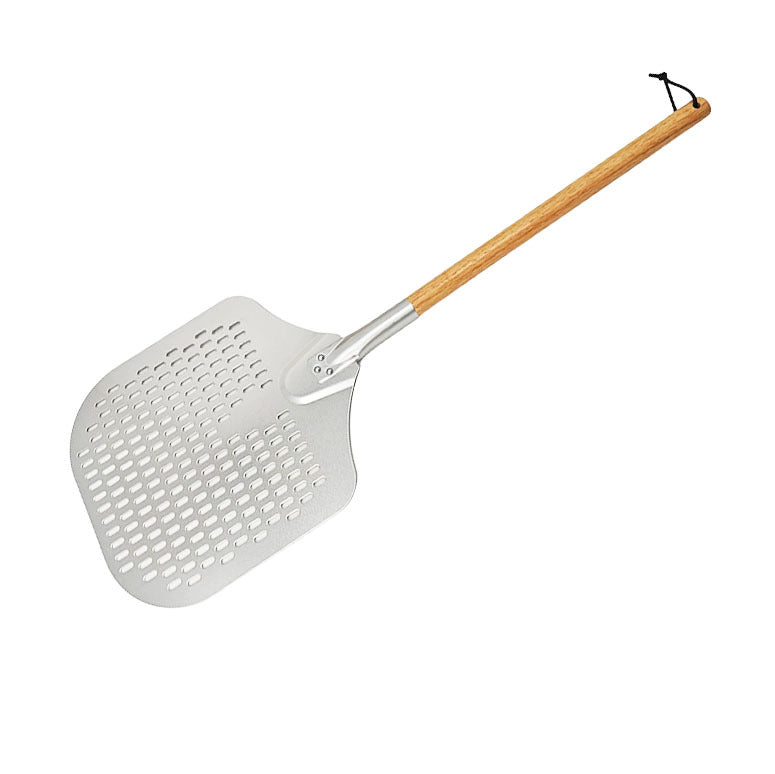long-handled perforated pizza peel set with wooden handle stainless steel cutter and triangle server Kalsten