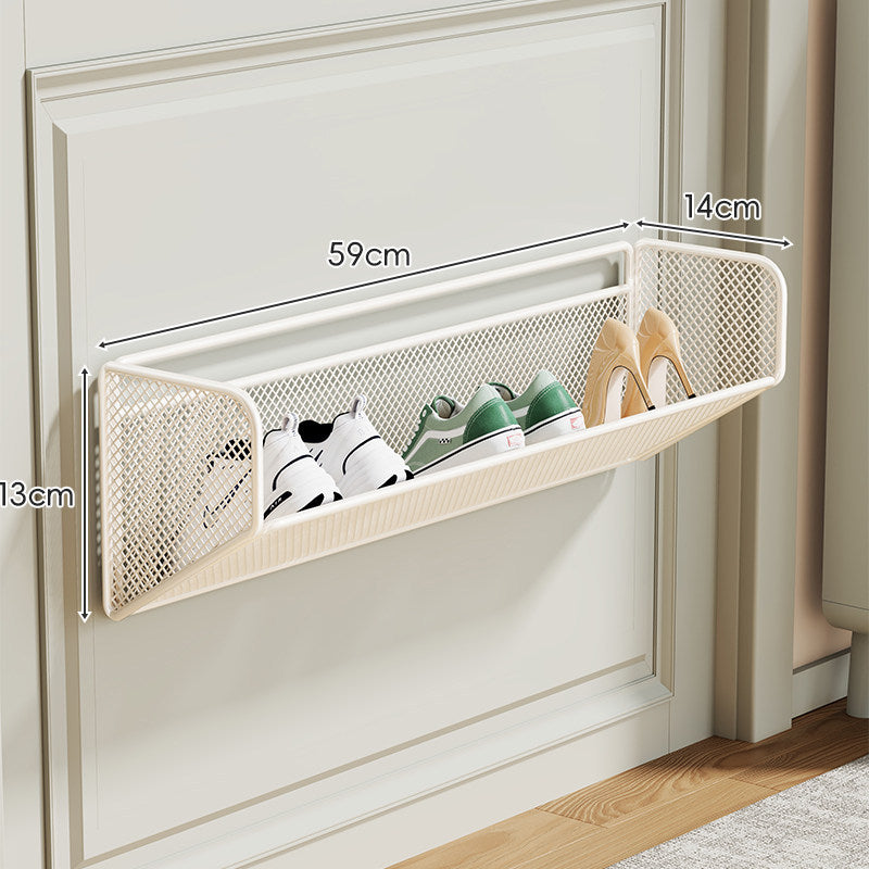 Wall-Mounted Fold-Down Mesh Shoe Shelf Organizer for Slim Entryways