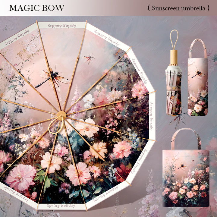 Women's elegant folding parasol with floral accents and practical carrying bag Kalsten