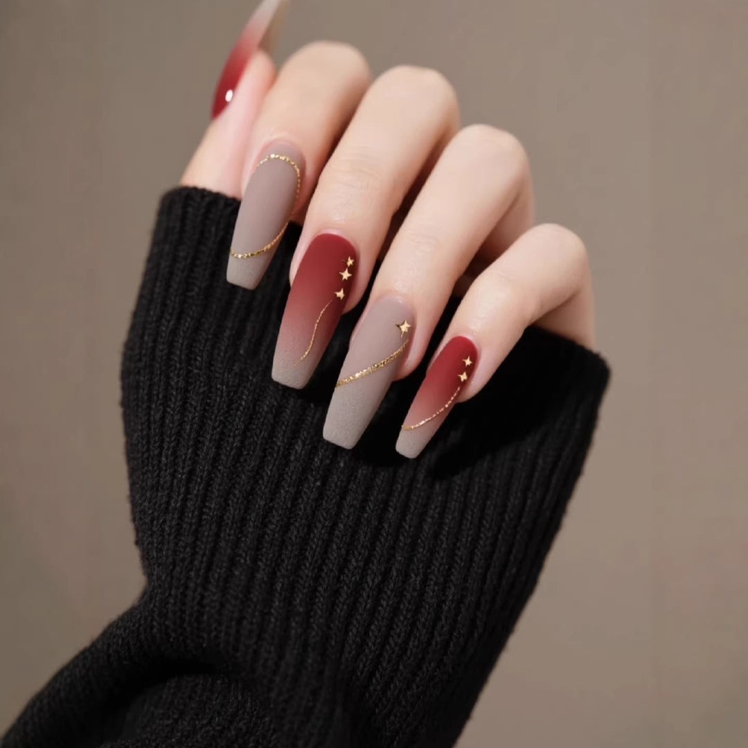 Artistic Gradient Press-On Nail Set with Star Accents