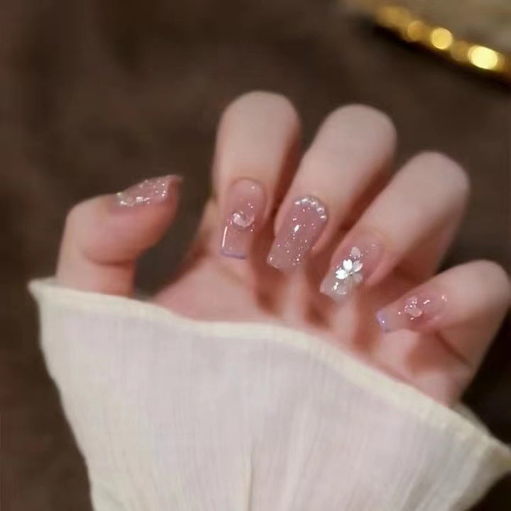 Elegant Crystal-Accented Press-On Nail Art