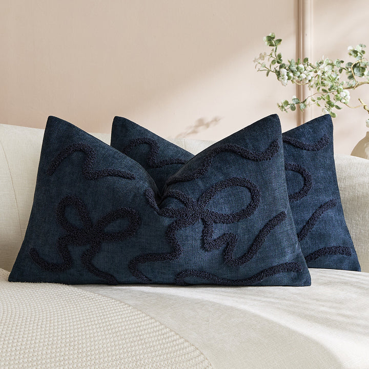 Square Textured Loop-Appliqué Linen-Blend Accent Pillow Cover