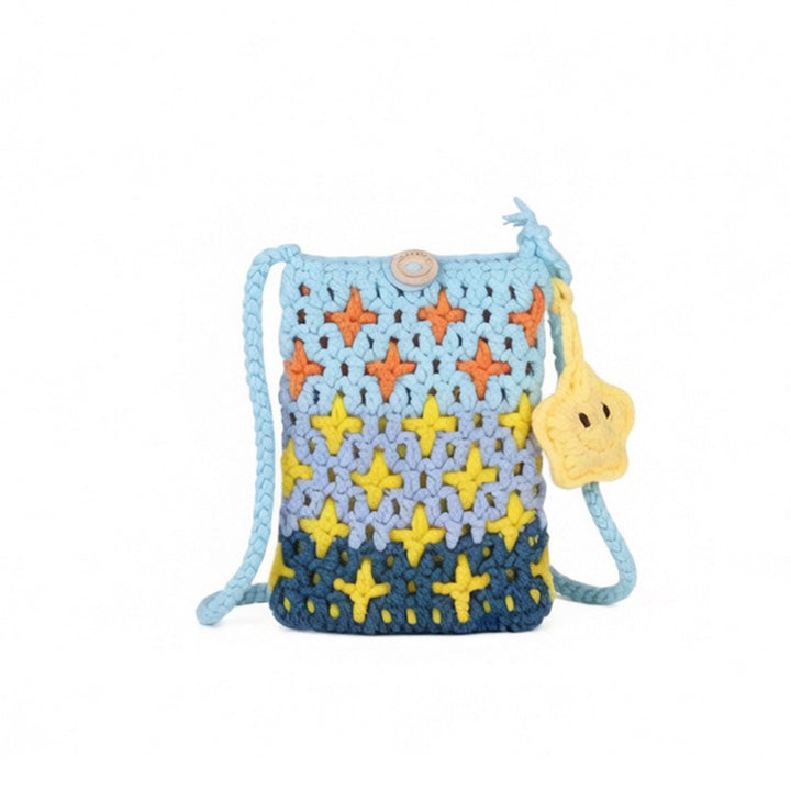 Crocheted Star Pattern Mini Crossbody Bag