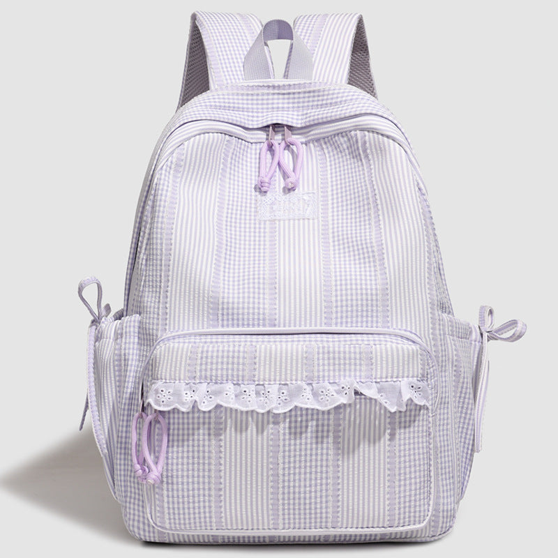 Stylish Striped Backpack with Lace Trim Kalsten