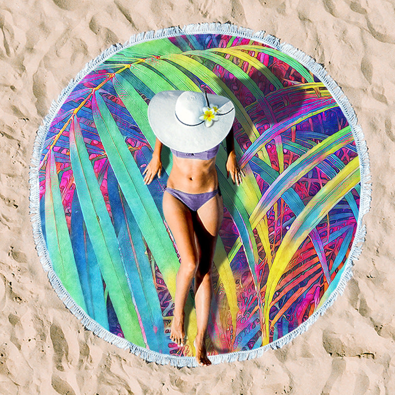 Round beach towel with floral fringe pattern Kalsten