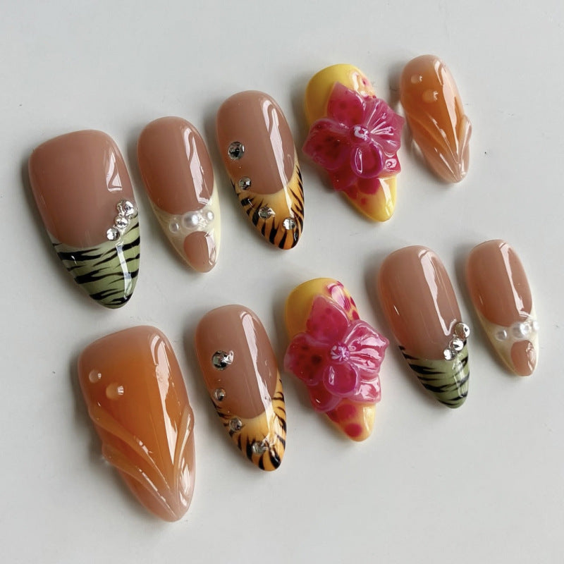 Artful Nail Extensions with Floral Accents Kalsten