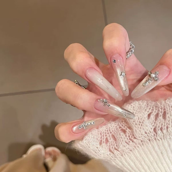 Glamorous Crystal-Studded Stiletto Nail Extensions