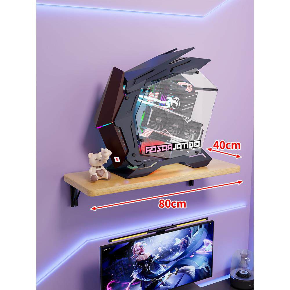 Wall-Mount Floating Shelf for Mid-Tower Gaming PC with Reinforced Brackets