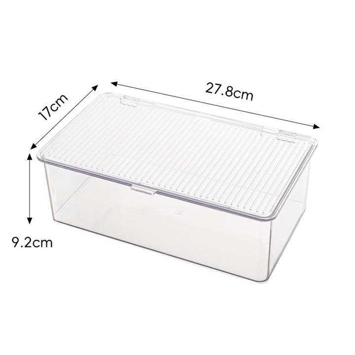Plastic storage box with ribbed clip lid and stackable design