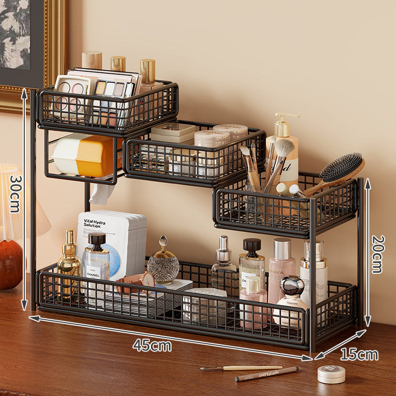Multi-Level Mesh Countertop Makeup and Skincare Organizer with Tissue Slot