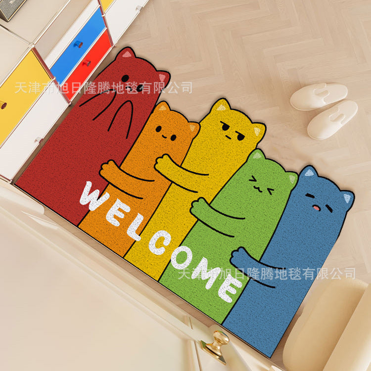 Playful Cartoon Cat-Themed Welcome Mat Kalsten