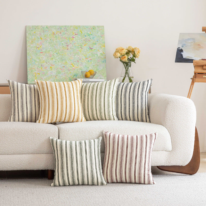 Handloom Vertical Stripe Cotton-Linen Square Pillow Cover with Hidden Zipper