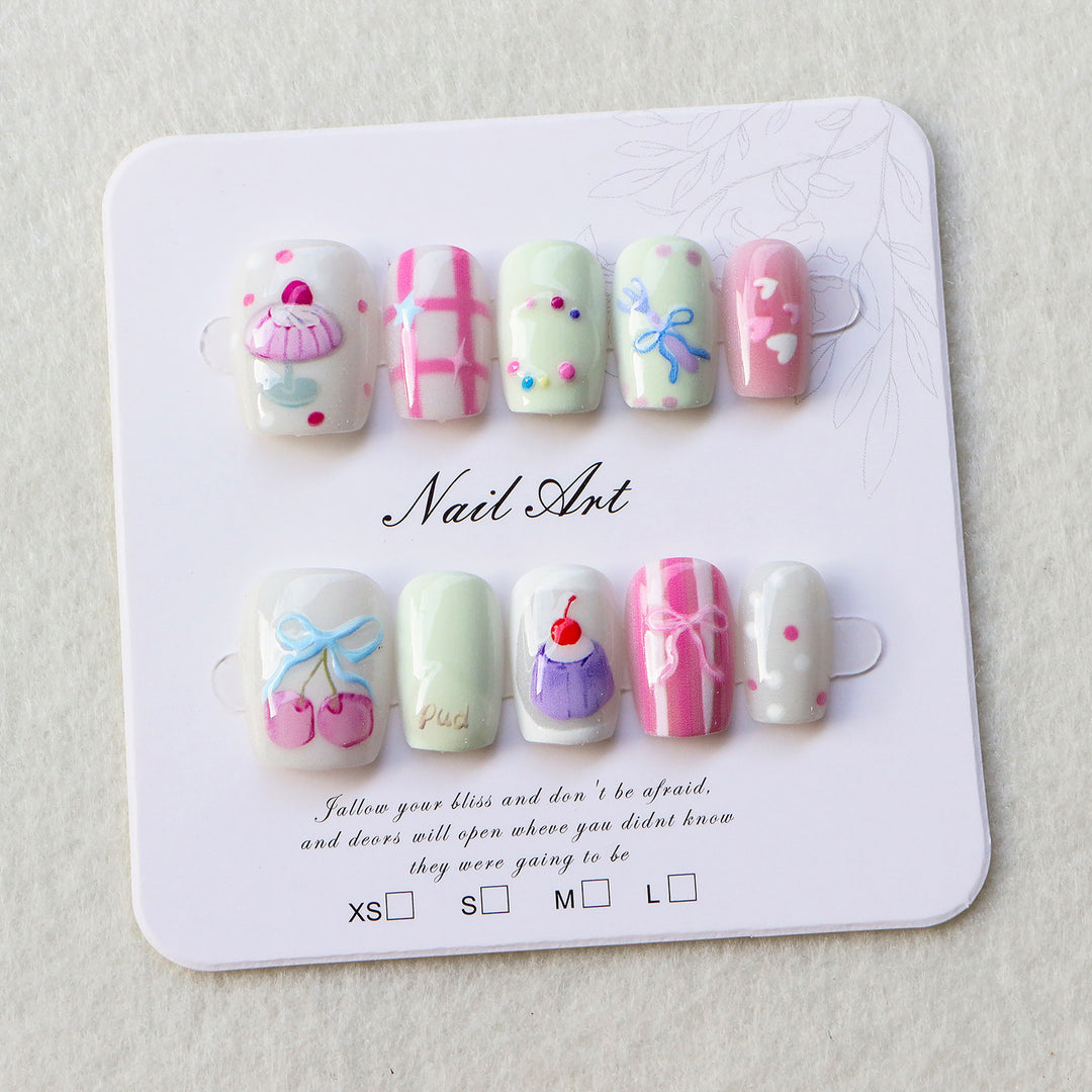 Whimsical Dessert-Inspired Press-On Nail Art