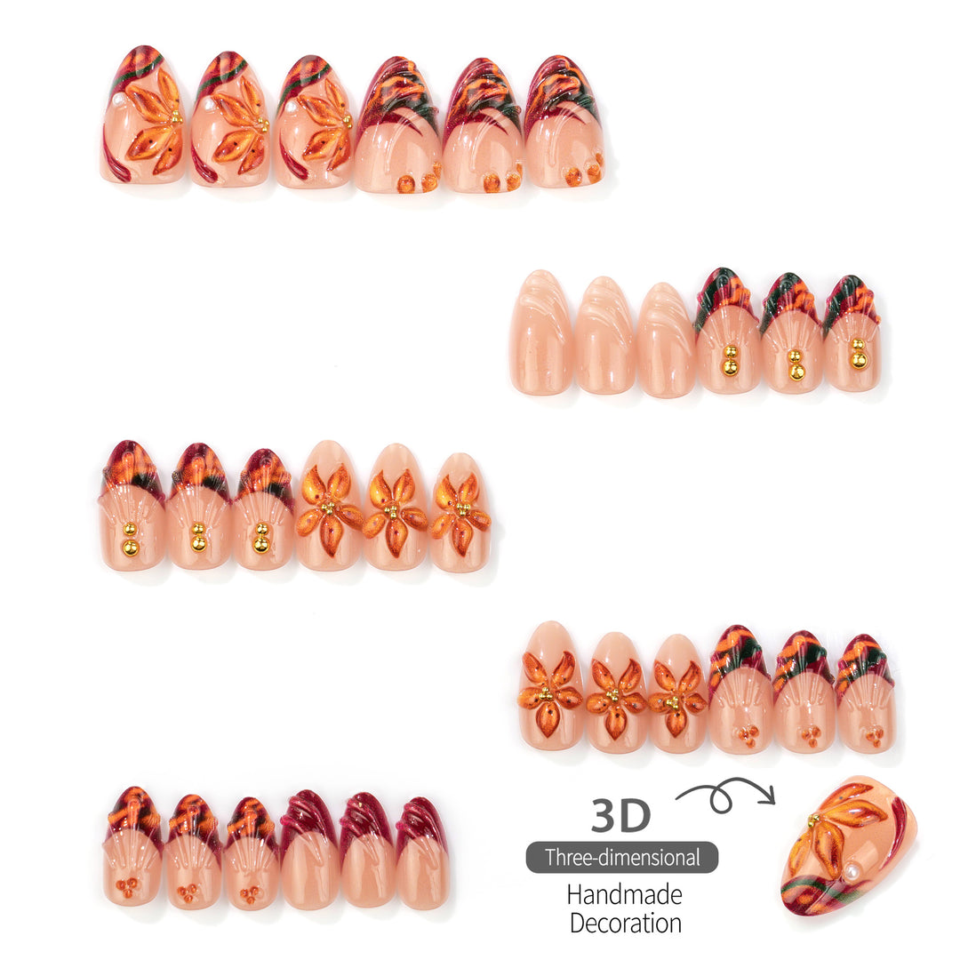 3D Floral Press-On Nail Art Set