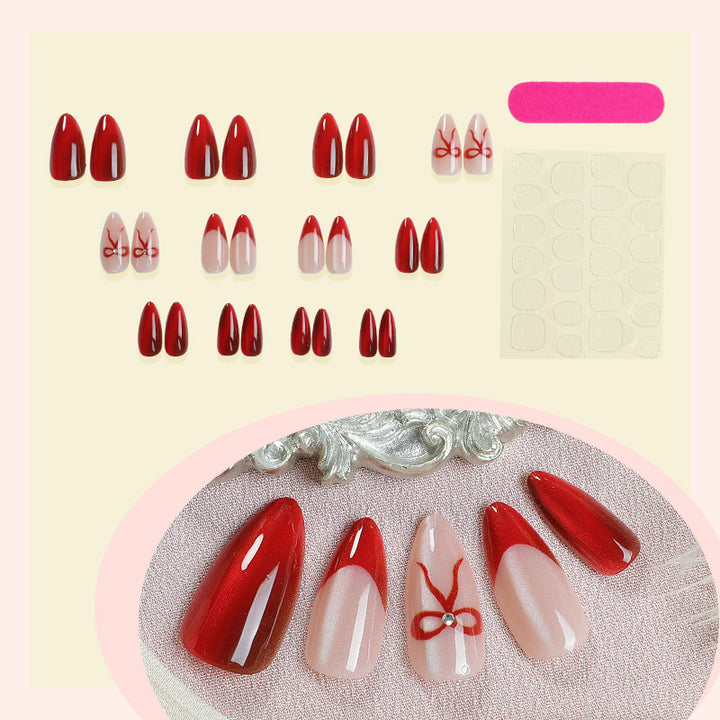Designer artificial nails with elegant bow decoration Kalsten