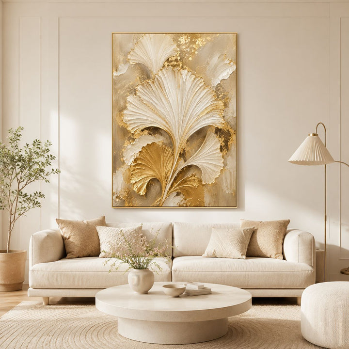 Textured Ginkgo Leaf Canvas Art