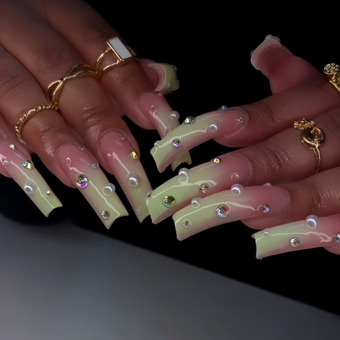 Decorative Long Press-On Nails with Gem Accents Kalsten