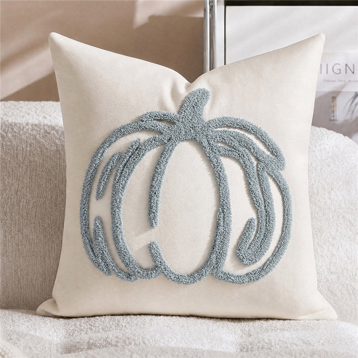 Seasonal Tufted Pumpkin Accent Pillow Cover with Chenille Loop Embroidery