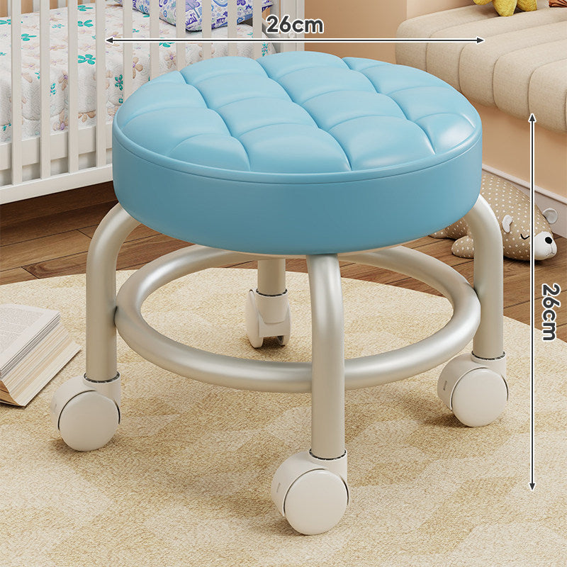 Round Tufted Padded Swivel Stool with Rolling Casters and Circular Footrest