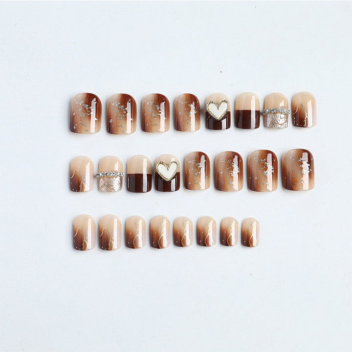 Stylish Press-On Nail Set with Glitter and Heart Designs Kalsten
