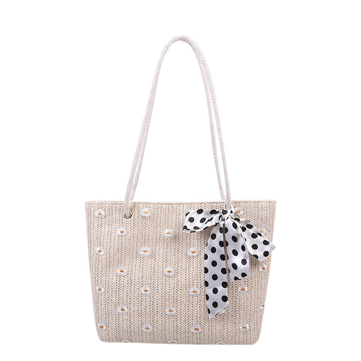 Straw Beach Tote Bag with Decorative Scarf