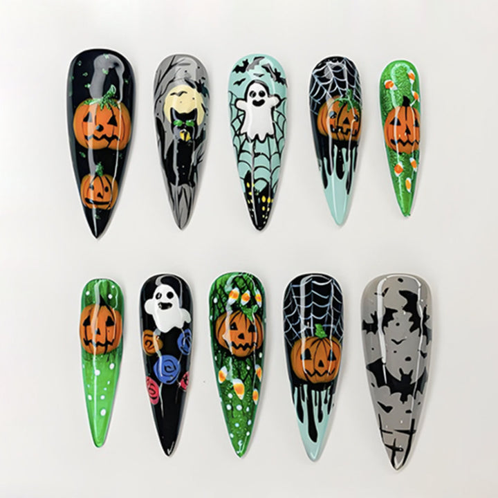 Halloween Nail Art Set with Spooky Motifs and Creative Designs Kalsten