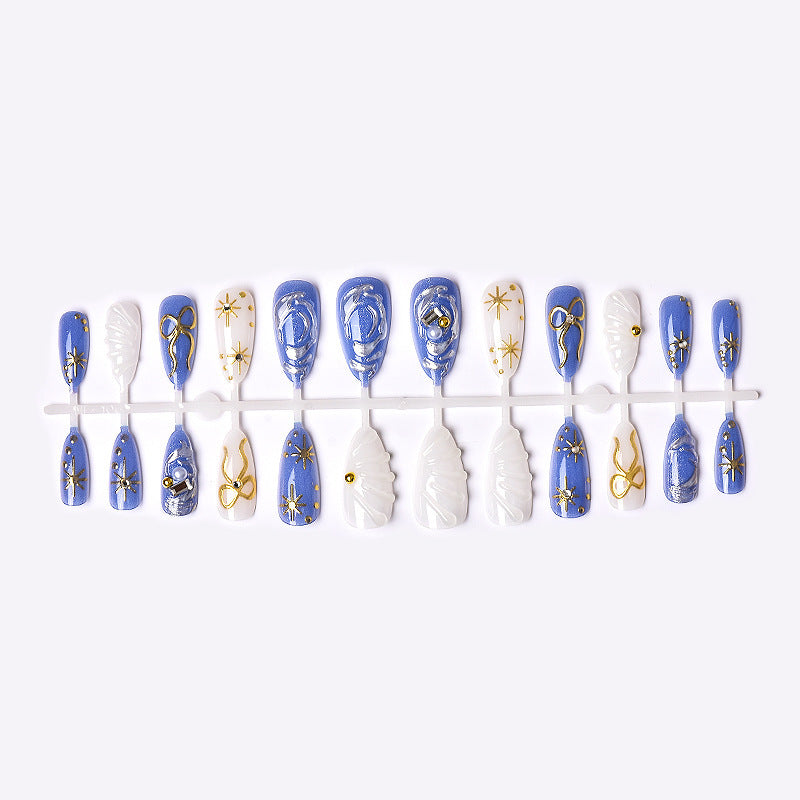 Artistic Press-On Nail Art Set with Gold and Pearl Accents Kalsten