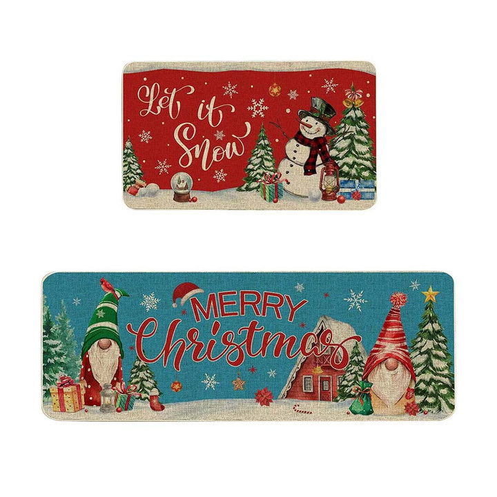 Festive Christmas-Themed Kitchen Mat Set