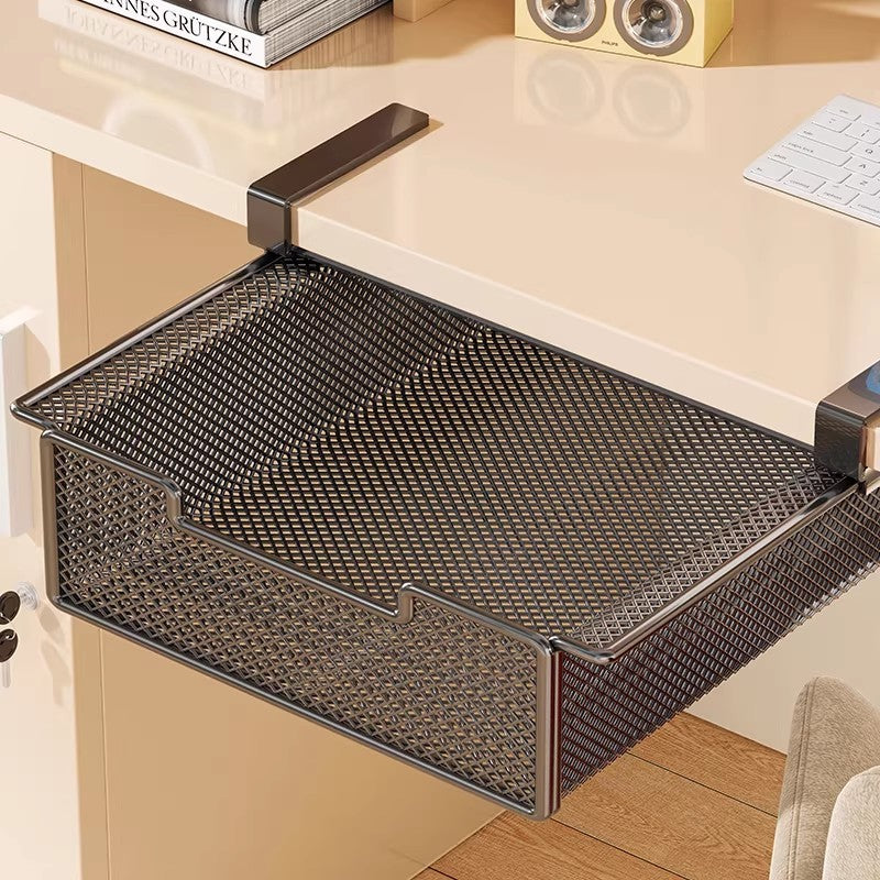 Under-Desk Hanging Mesh Storage Drawer with Clamp Mount