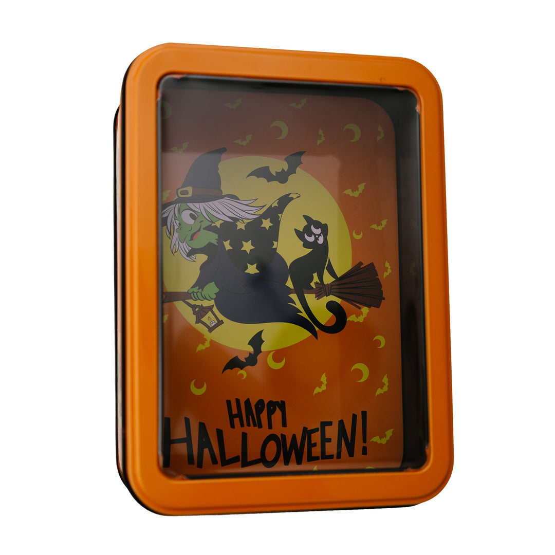 Halloween Metal Box with Viewing Window and Witch Motif