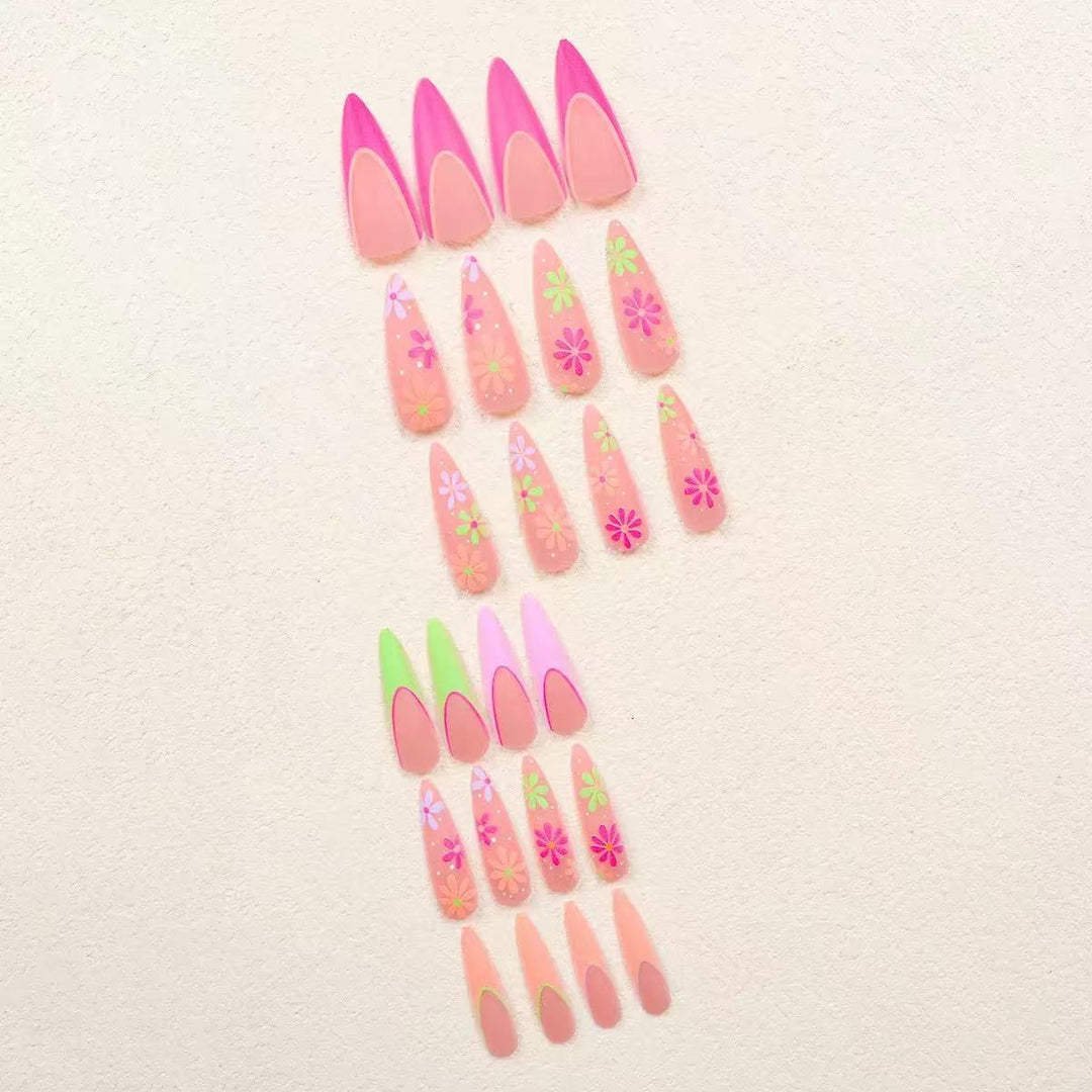 Artificial nail set with playful flower design and elegant high-gloss finish Kalsten