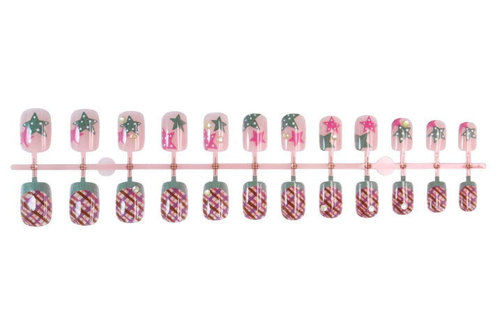 Artificial nail set with playful geometric designs and glitter accents Kalsten