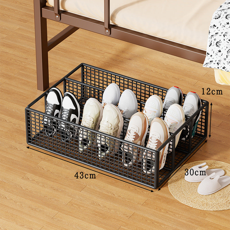 Low-Profile Metal Mesh Under-Bed Shoe Storage Drawer with Removable Dividers