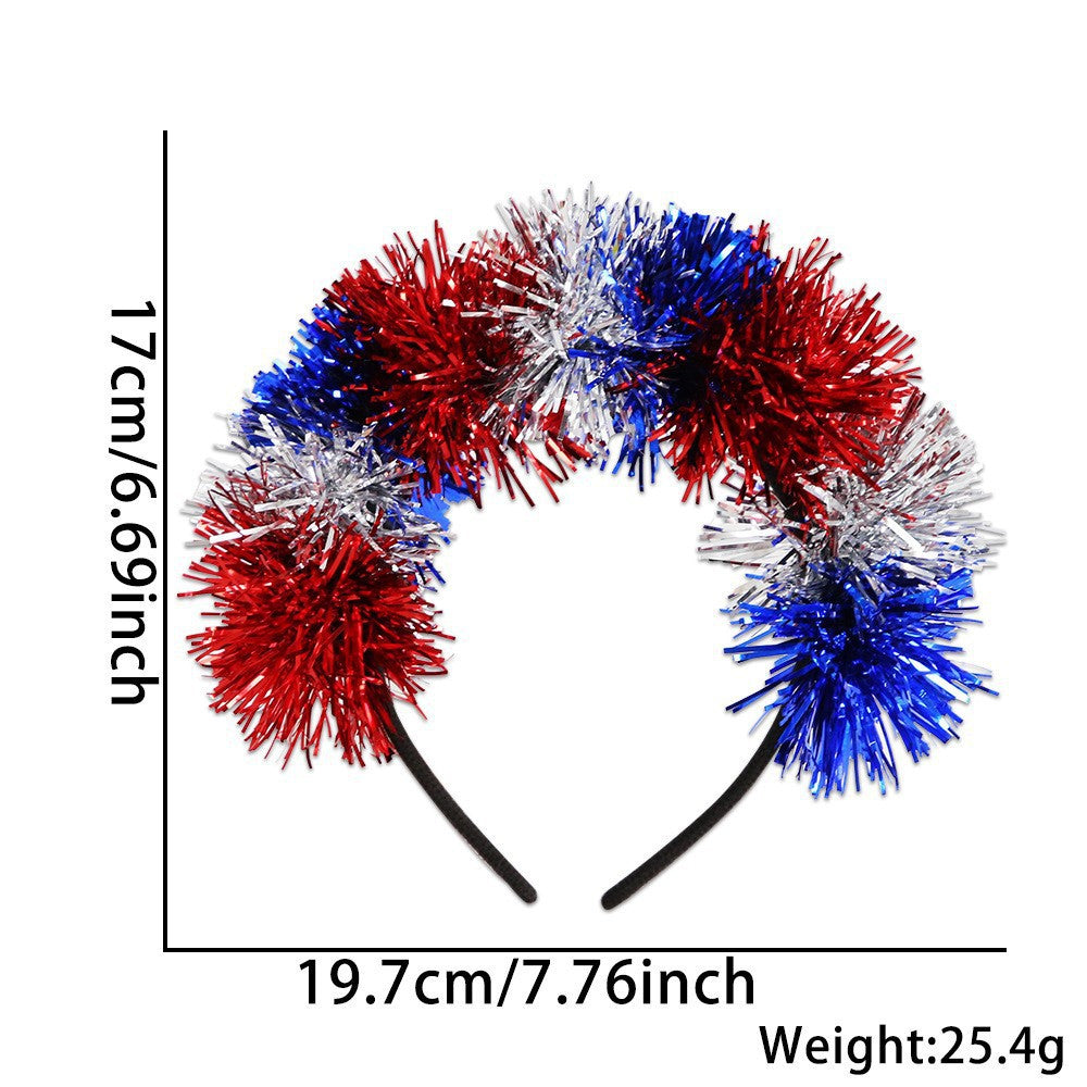 Women's Independence Day patriotic pompom headband with tinsel star toppers Kalsten
