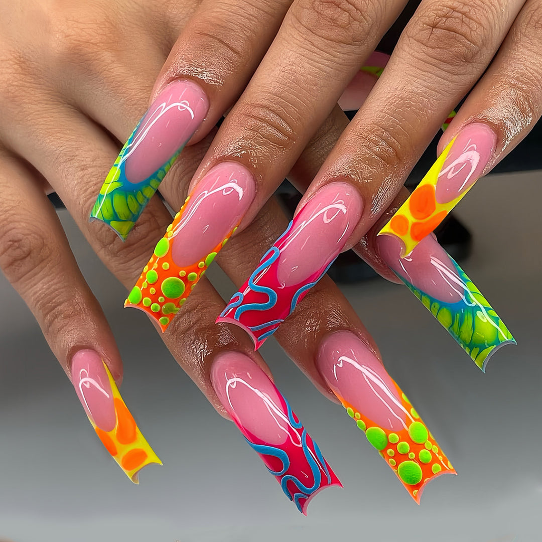 Colorful Artistic Long Nail Enhancements Kalsten