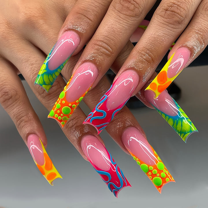 Colorful Artistic Long Nail Enhancements Kalsten