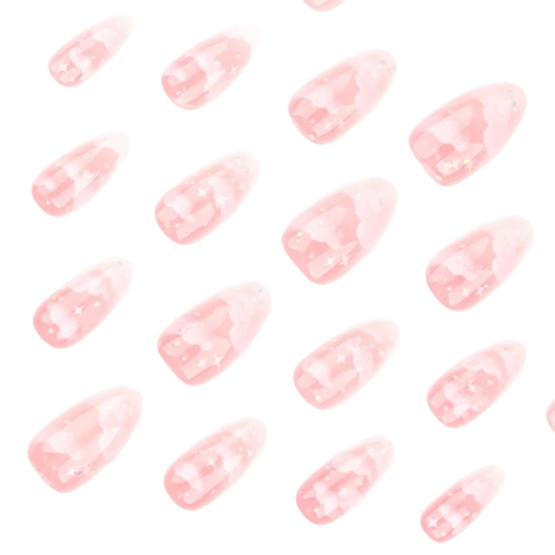 Artistic Press-On Nail Tips with Cloud Design
