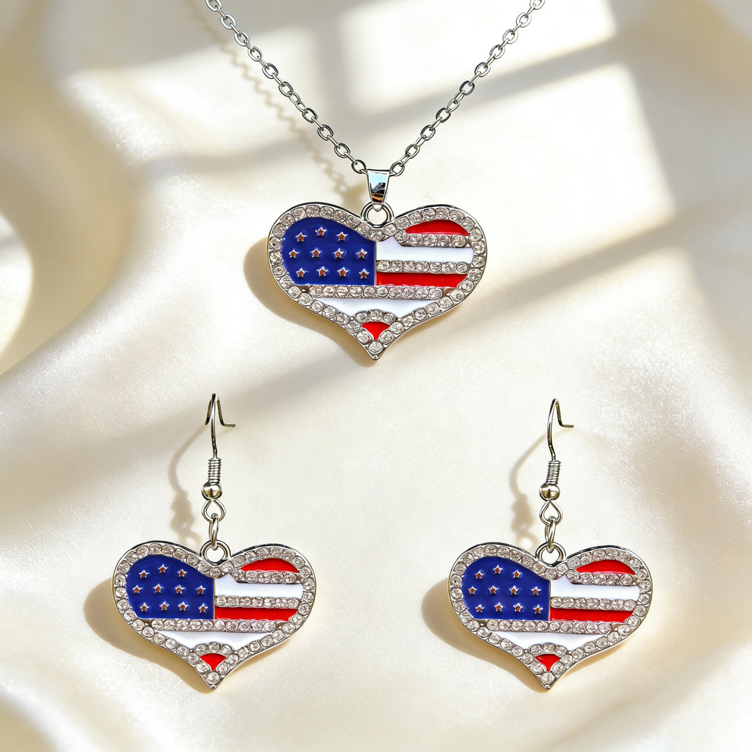 Women's patriotic jewelry set with flip-flop pendant made of enamel and crystal embellishment Kalsten
